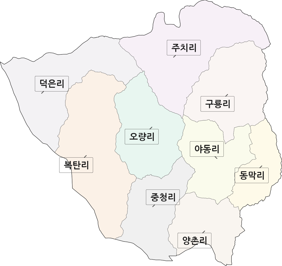 충청북도 충주시 소태면 법정동 리 구분 행정구역 경계 지도