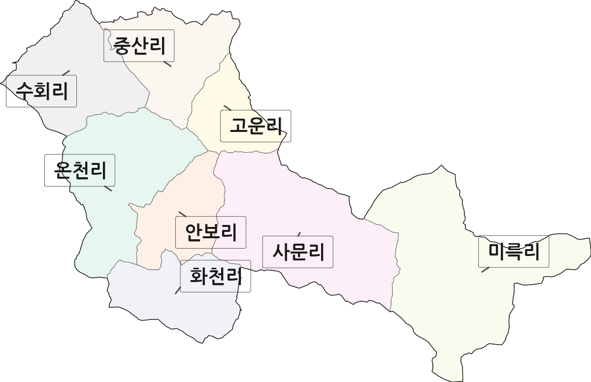 충청북도 충주시 수안보면 법정동 리 구분 행정구역 경계 지도