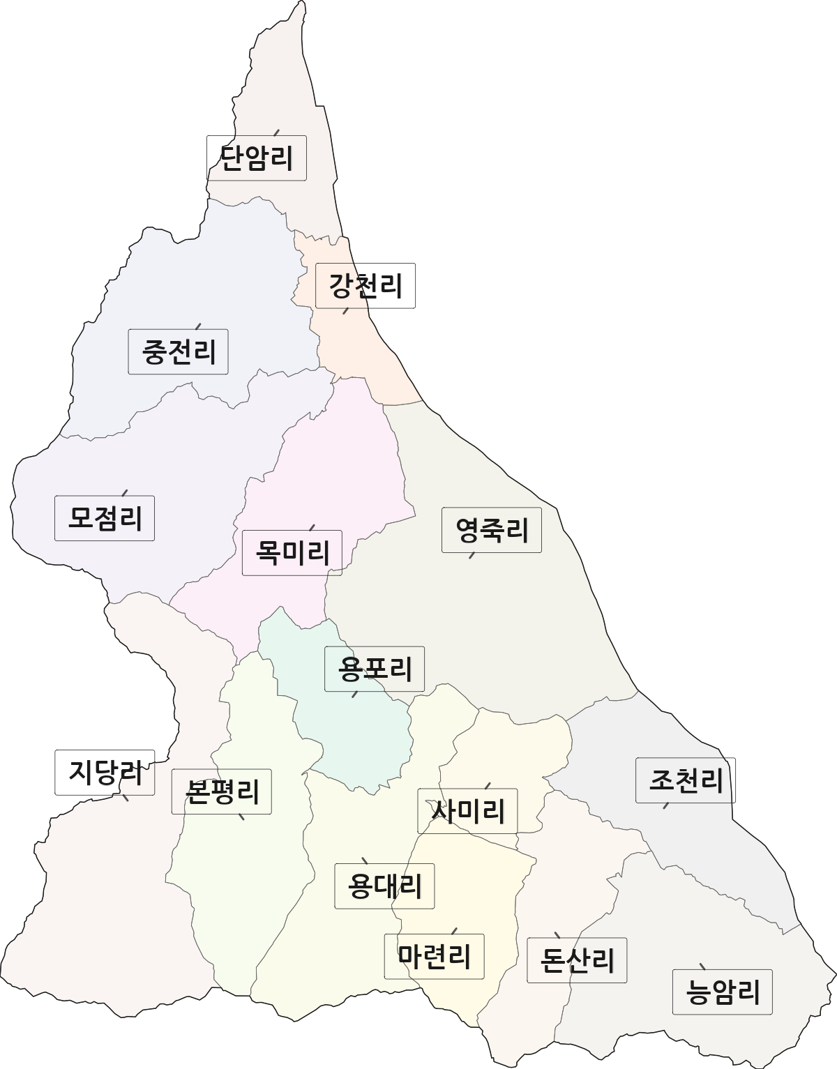 충청북도 충주시 앙성면 법정동 리 구분 행정구역 경계 지도