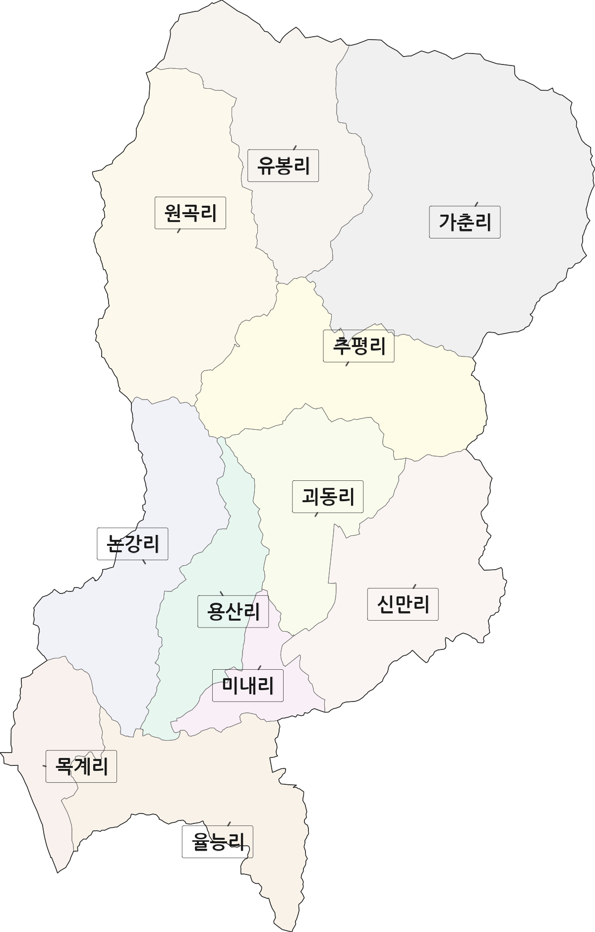 충청북도 충주시 엄정면 법정동 리 구분 행정구역 경계 지도