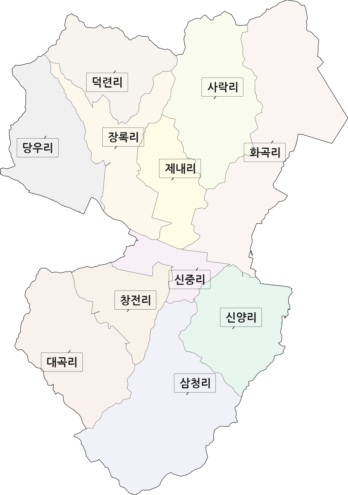 충청북도 충주시 주덕읍 법정동 리 구분 행정구역 경계 지도