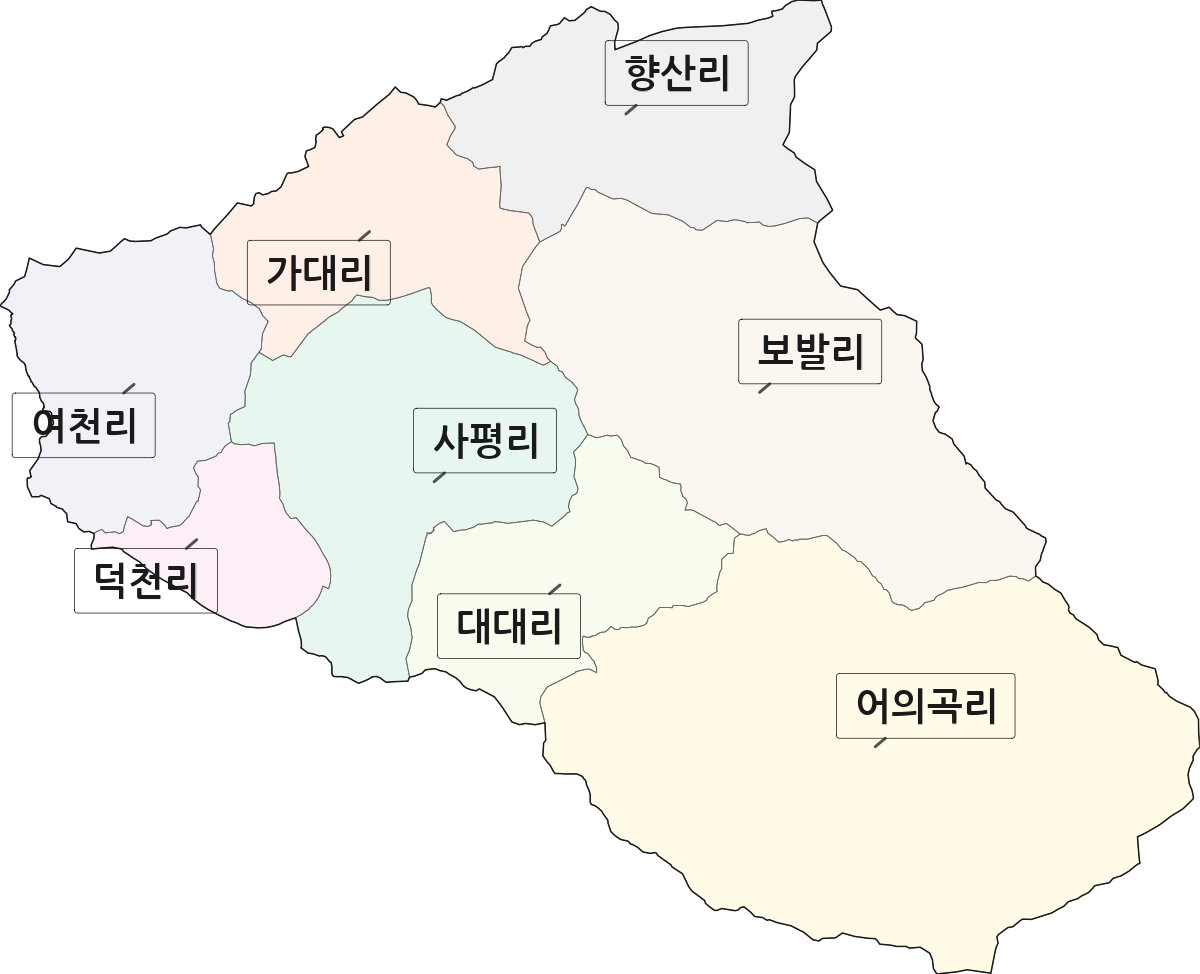 충청북도 단양군 가곡면 법정동 리 구분 행정구역 경계 지도