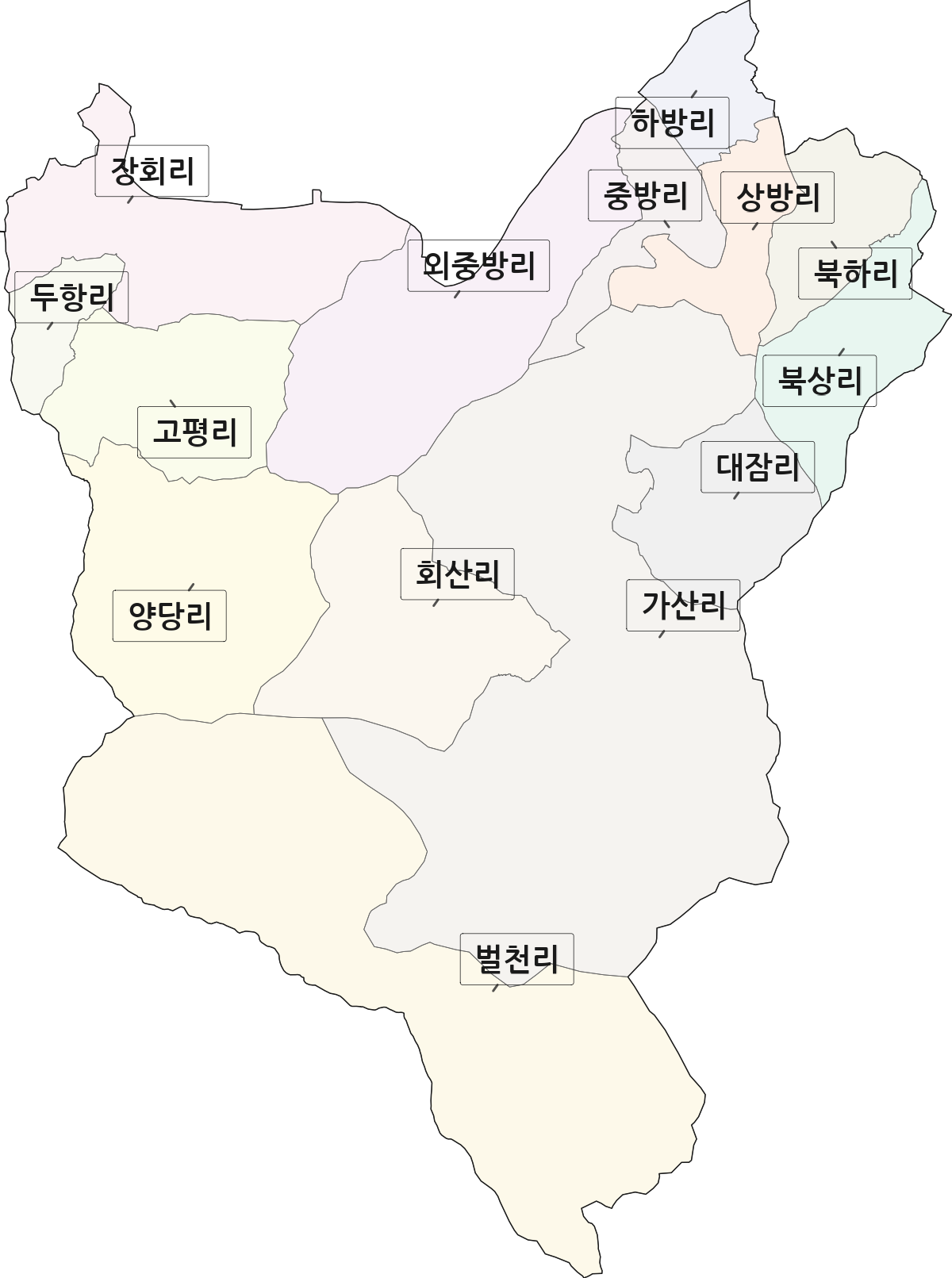 충청북도 단양군 단성면 법정동 리 구분 행정구역 경계 지도