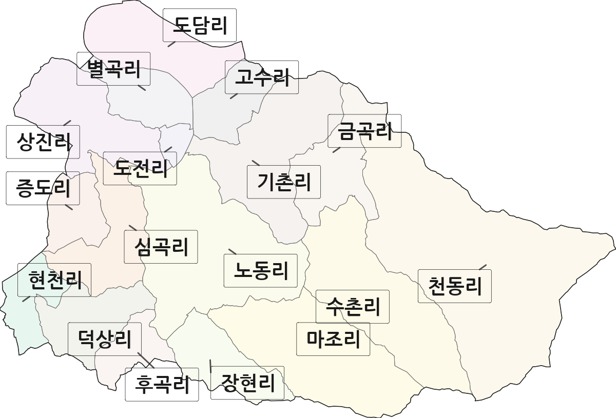 충청북도 단양군 단양읍 법정동 리 구분 행정구역 경계 지도