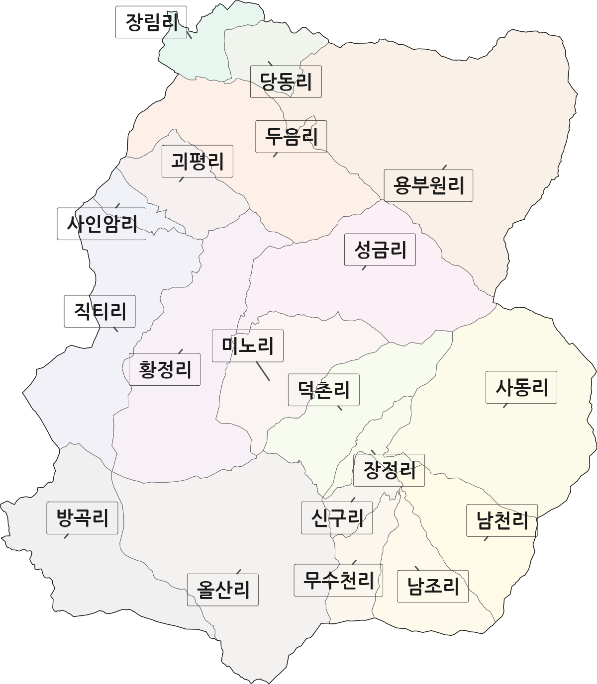 충청북도 단양군 대강면 법정동 리 구분 행정구역 경계 지도