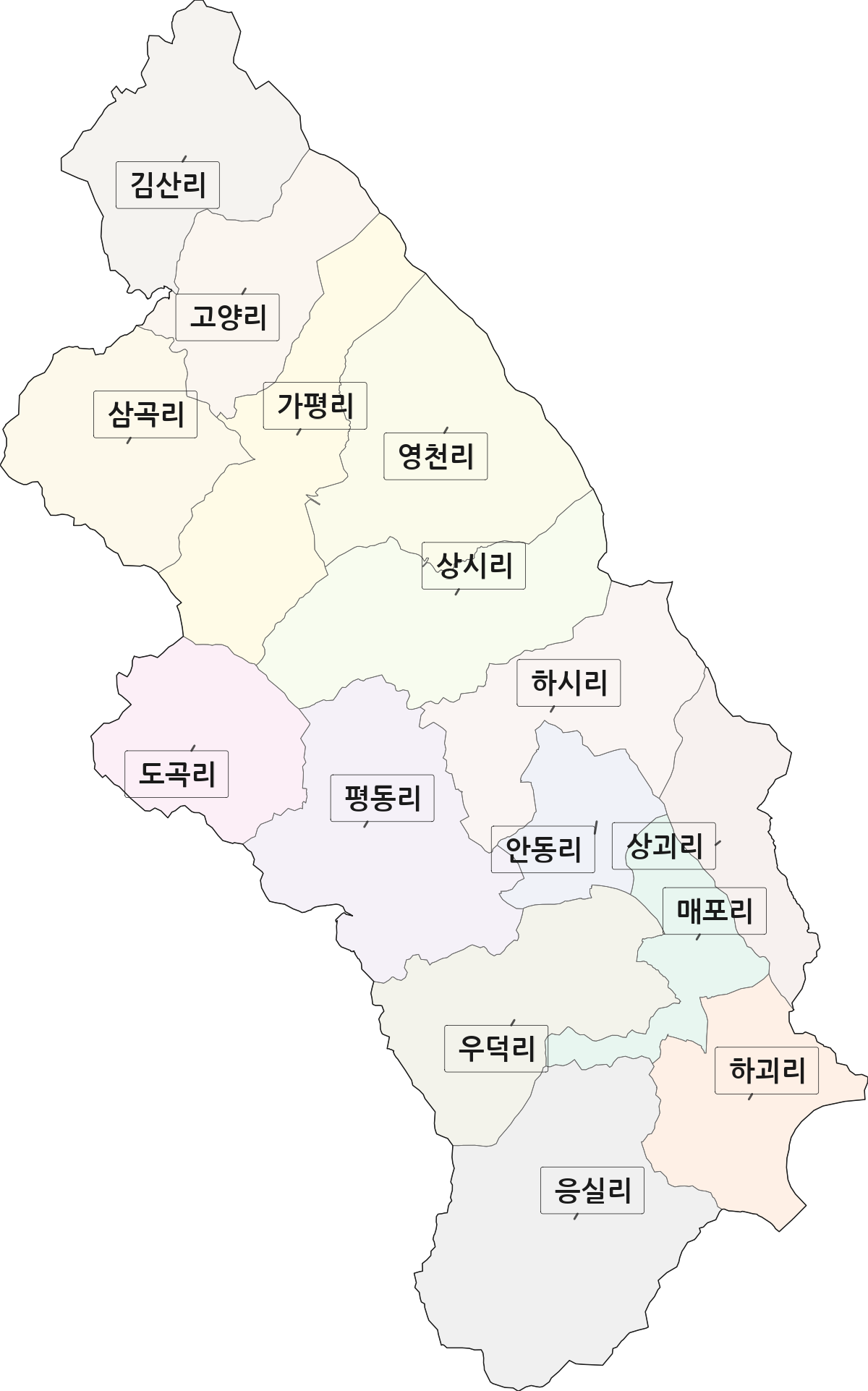 충청북도 단양군 매포읍 법정동 리 구분 행정구역 경계 지도