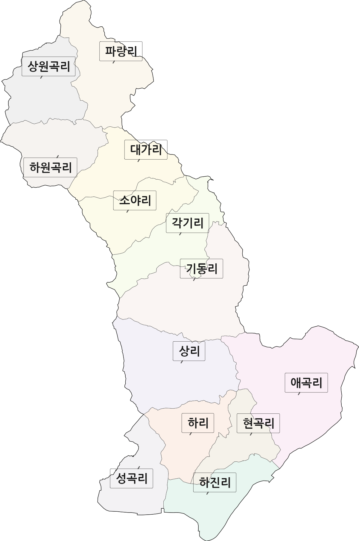 충청북도 단양군 적성면 법정동 리 구분 행정구역 경계 지도