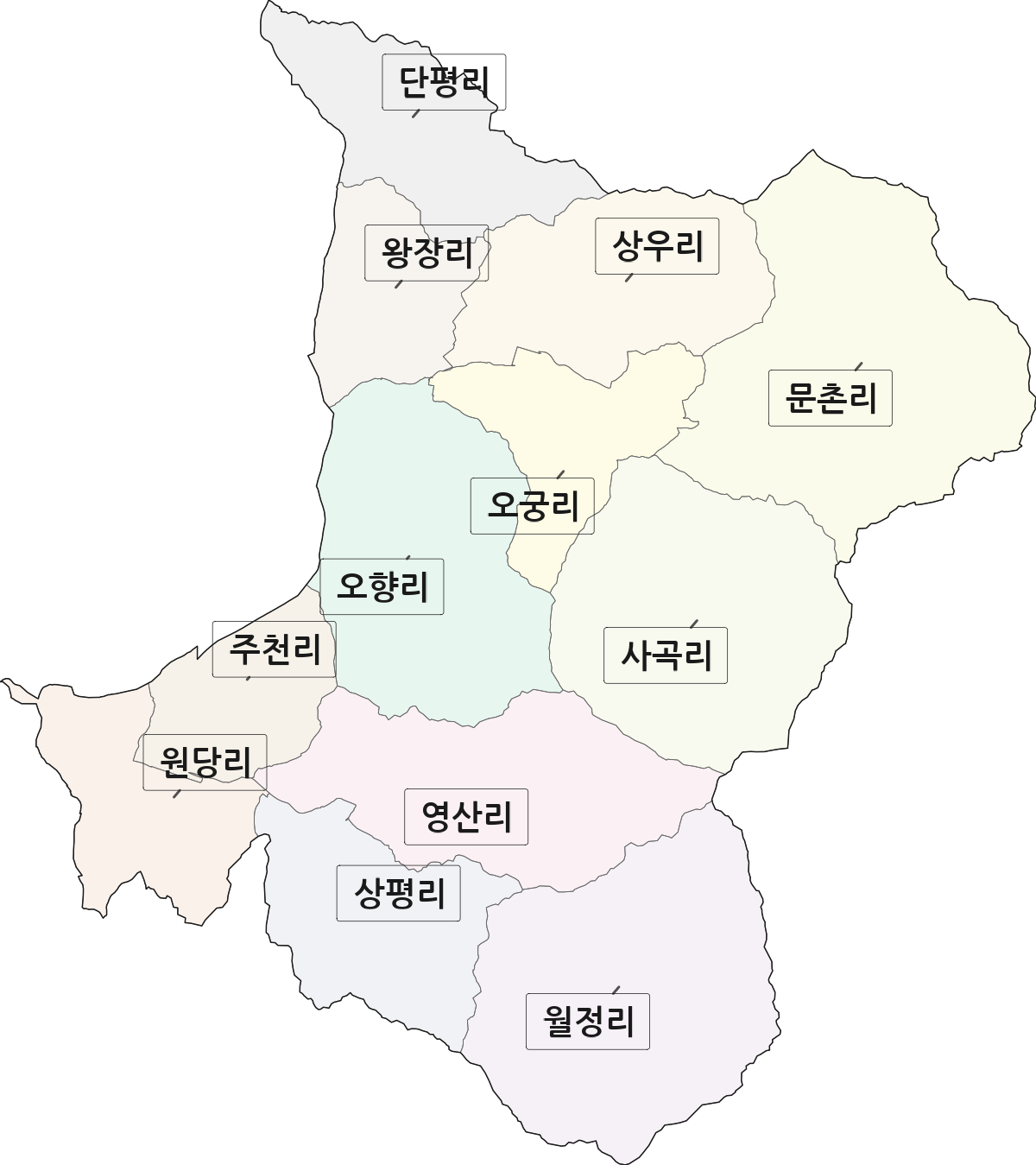 충청북도 음성군 감곡면 법정동 리 구분 행정구역 경계 지도