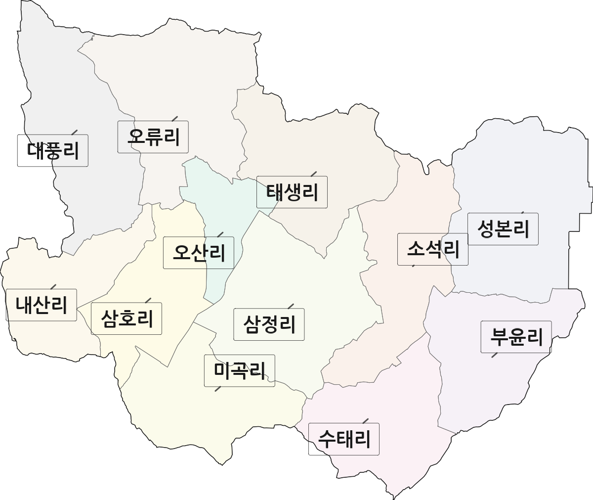 충청북도 음성군 대소읍 법정동 리 구분 행정구역 경계 지도