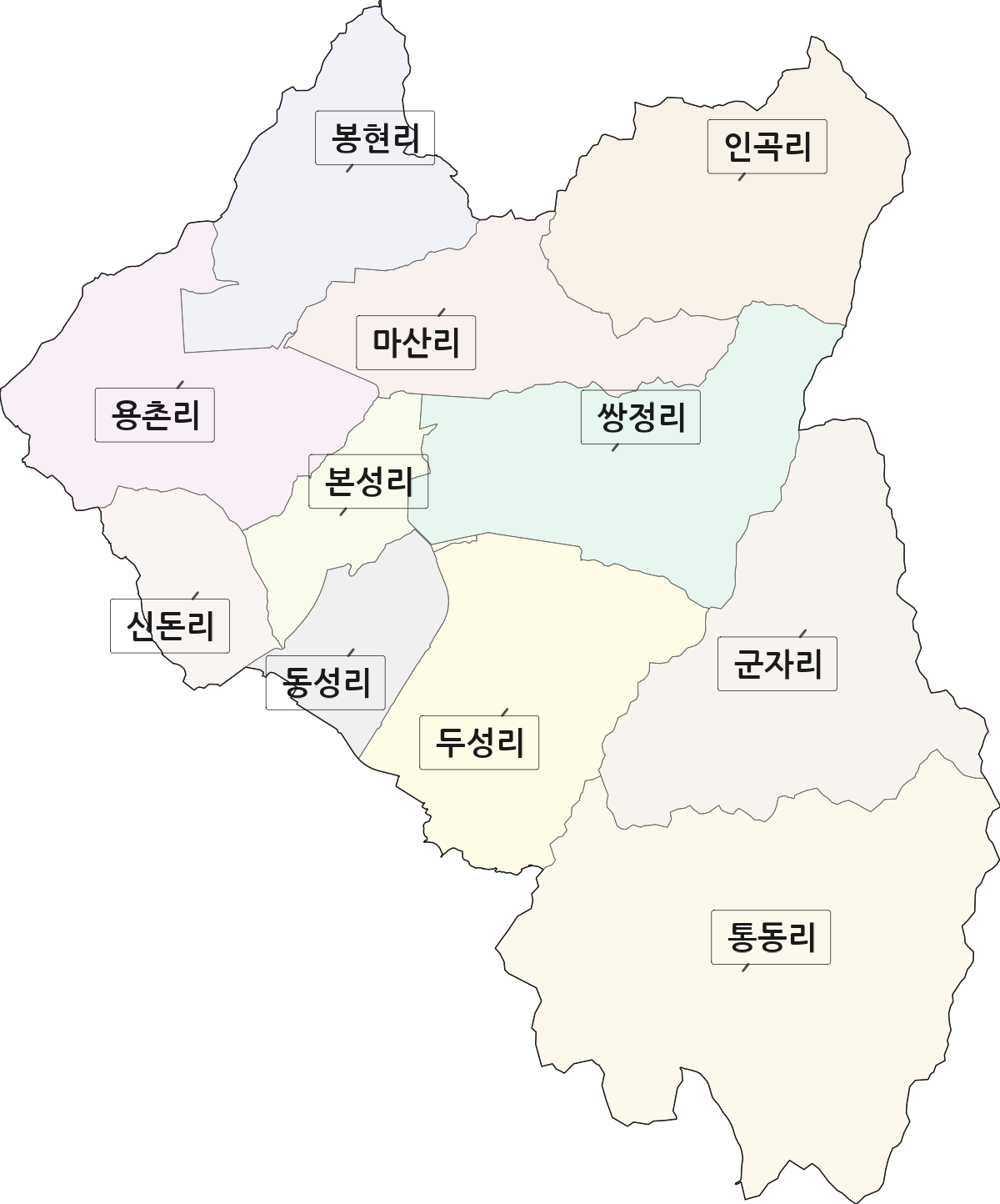 충청북도 음성군 맹동면 법정동 리 구분 행정구역 경계 지도