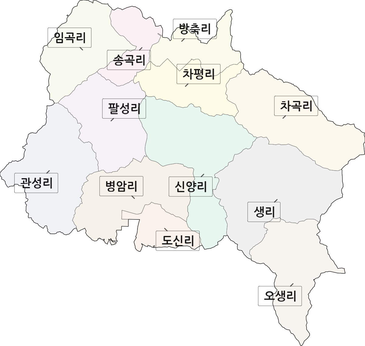 충청북도 음성군 생극면 법정동 리 구분 행정구역 경계 지도