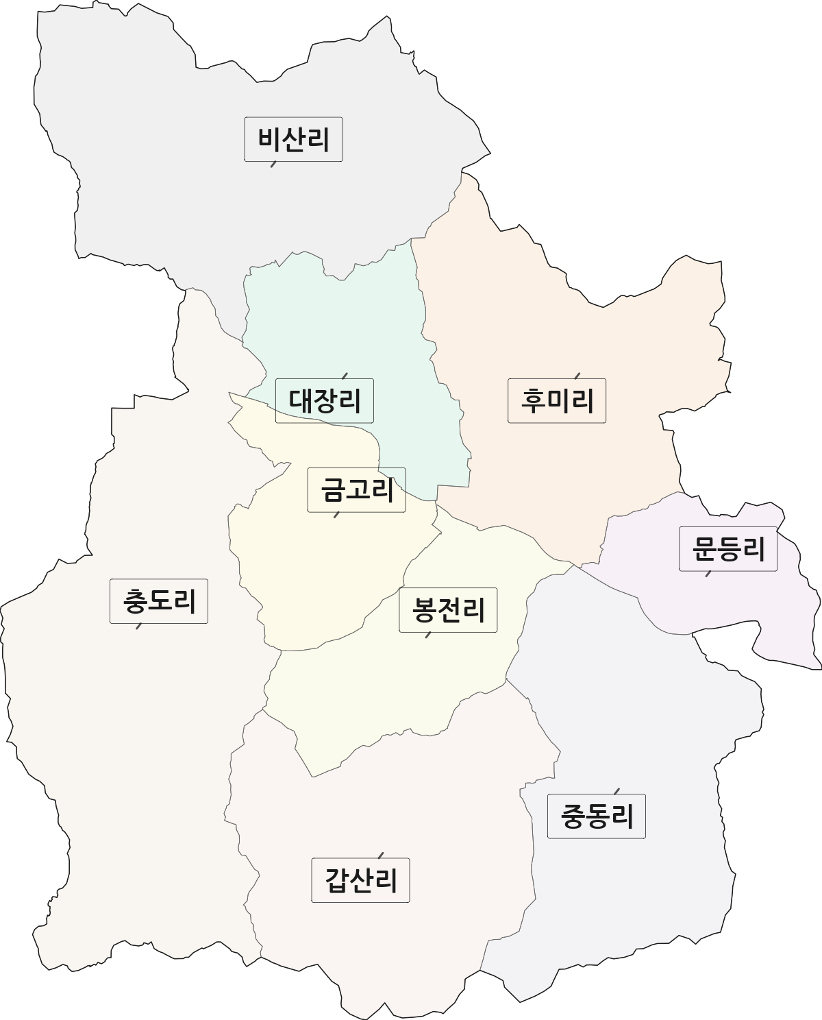 충청북도 음성군 소이면 법정동 리 구분 행정구역 경계 지도