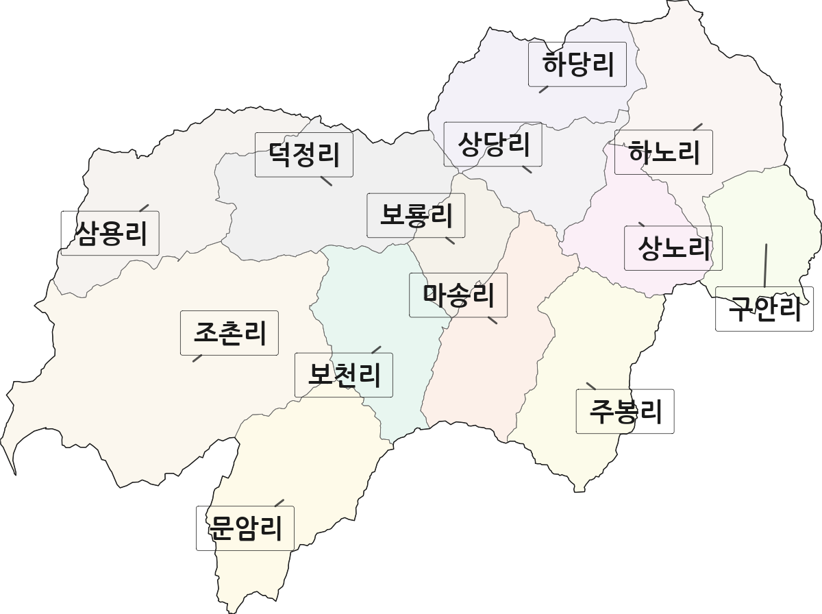 충청북도 음성군 원남면 법정동 리 구분 행정구역 경계 지도