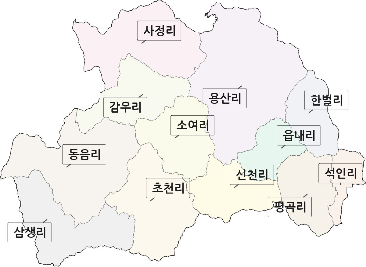 충청북도 음성군 음성읍 법정동 리 구분 행정구역 경계 지도