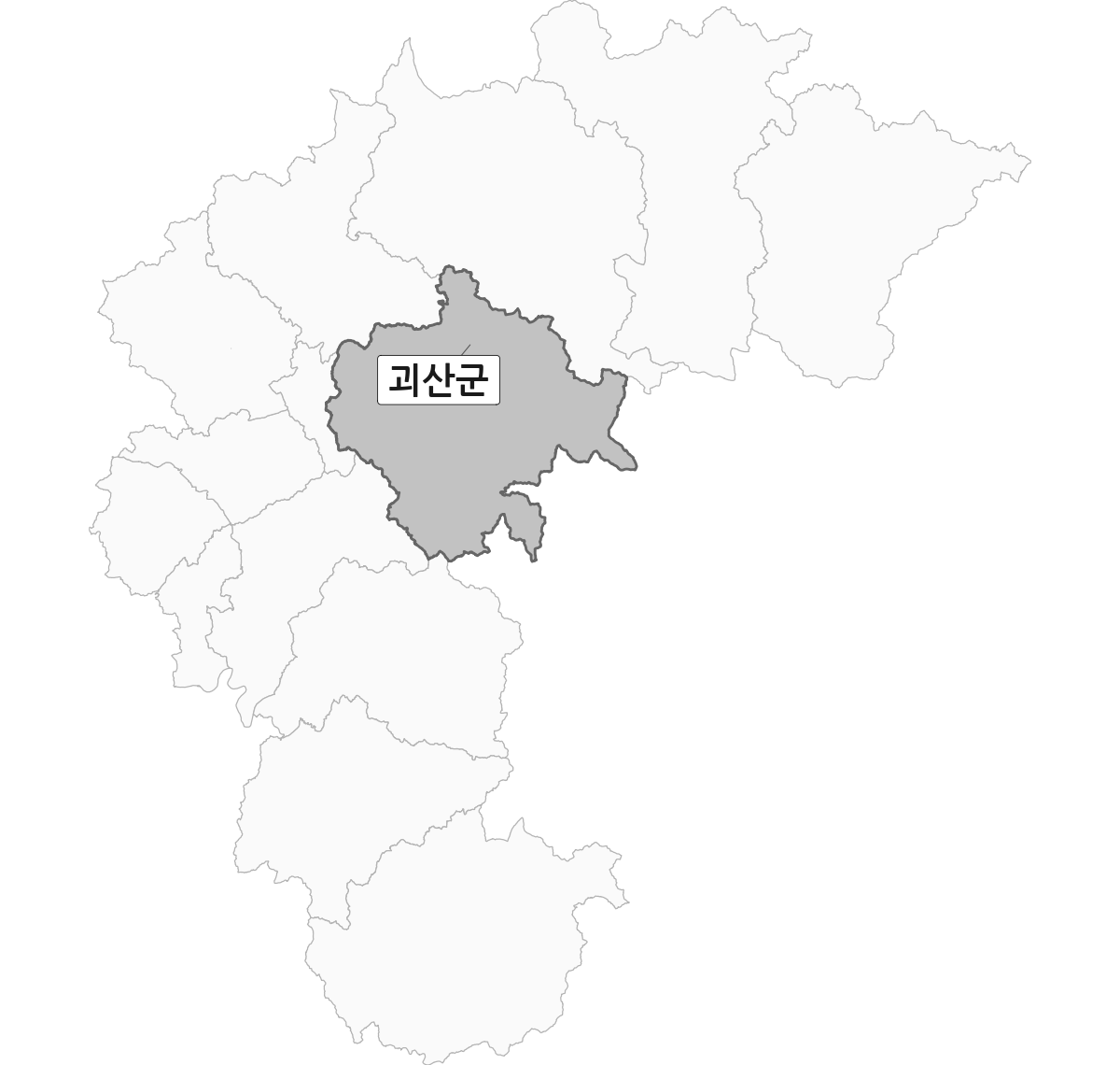 충청북도 범위 내 괴산군 행정구역 경계 지도