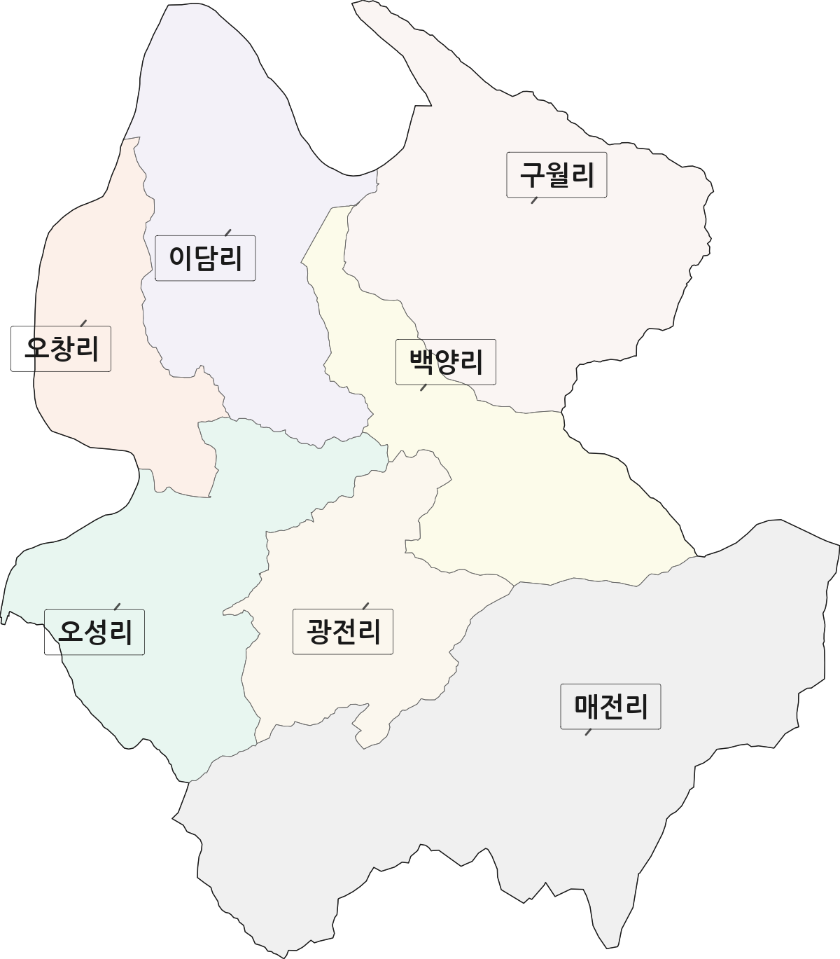 충청북도 괴산군 감물면 법정동 리 구분 행정구역 경계 지도