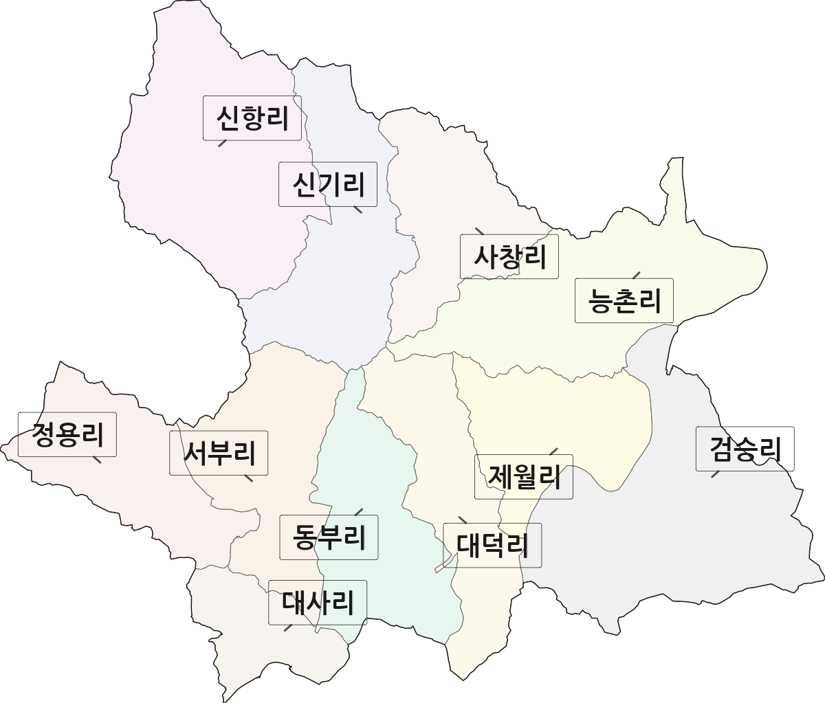 충청북도 괴산군 괴산읍 법정동 리 구분 행정구역 경계 지도