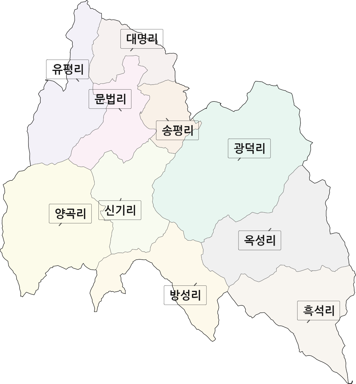 충청북도 괴산군 문광면 법정동 리 구분 행정구역 경계 지도