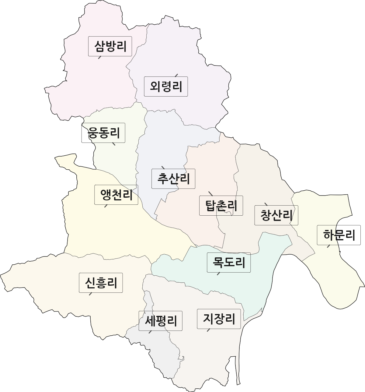 충청북도 괴산군 불정면 법정동 리 구분 행정구역 경계 지도