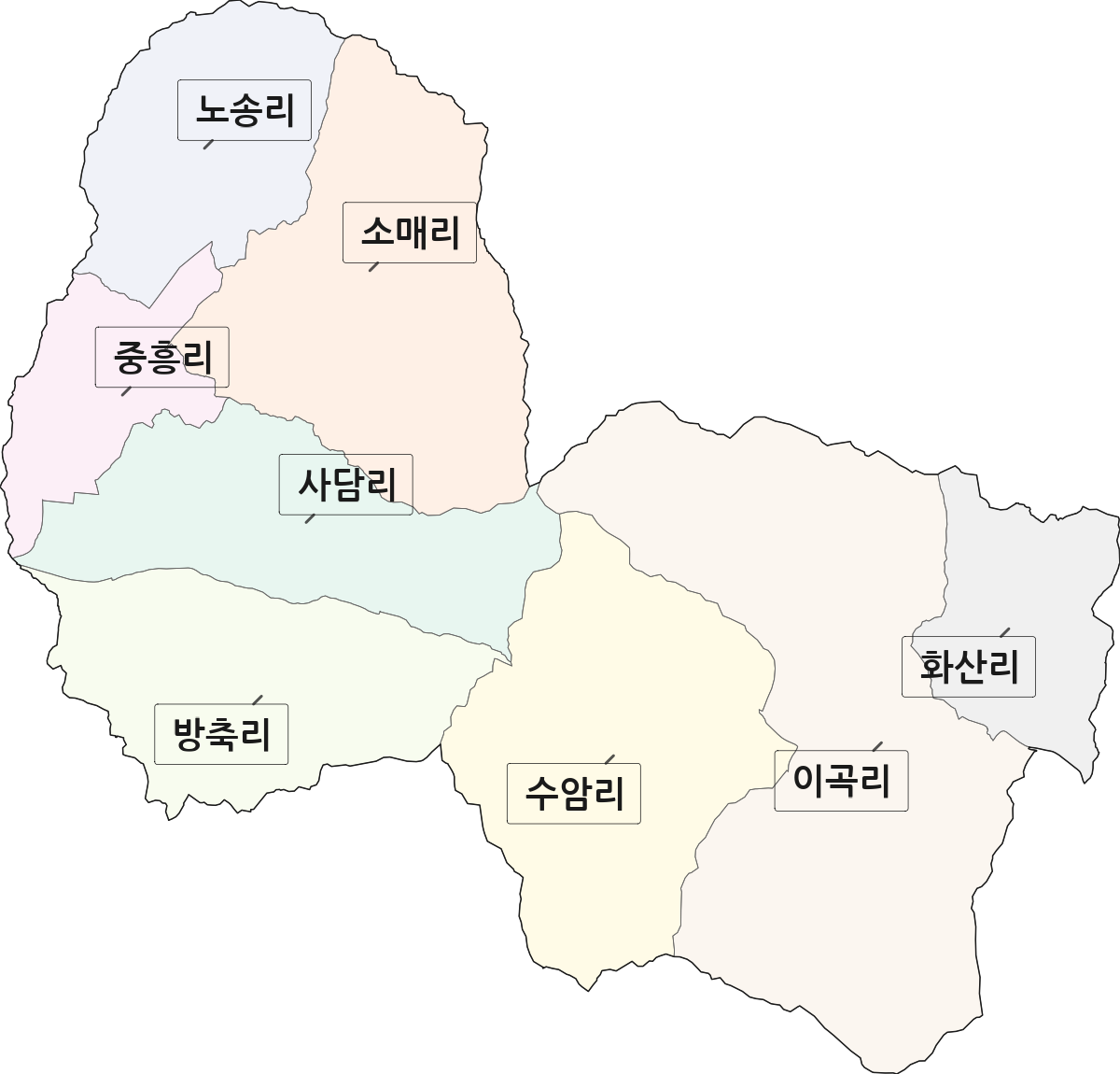 충청북도 괴산군 사리면 법정동 리 구분 행정구역 경계 지도