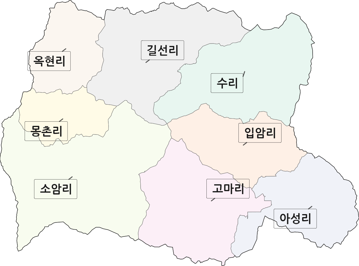 충청북도 괴산군 소수면 법정동 리 구분 행정구역 경계 지도