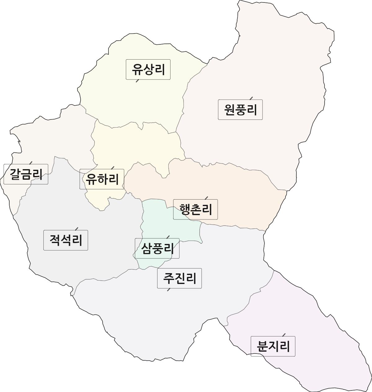 충청북도 괴산군 연풍면 법정동 리 구분 행정구역 경계 지도
