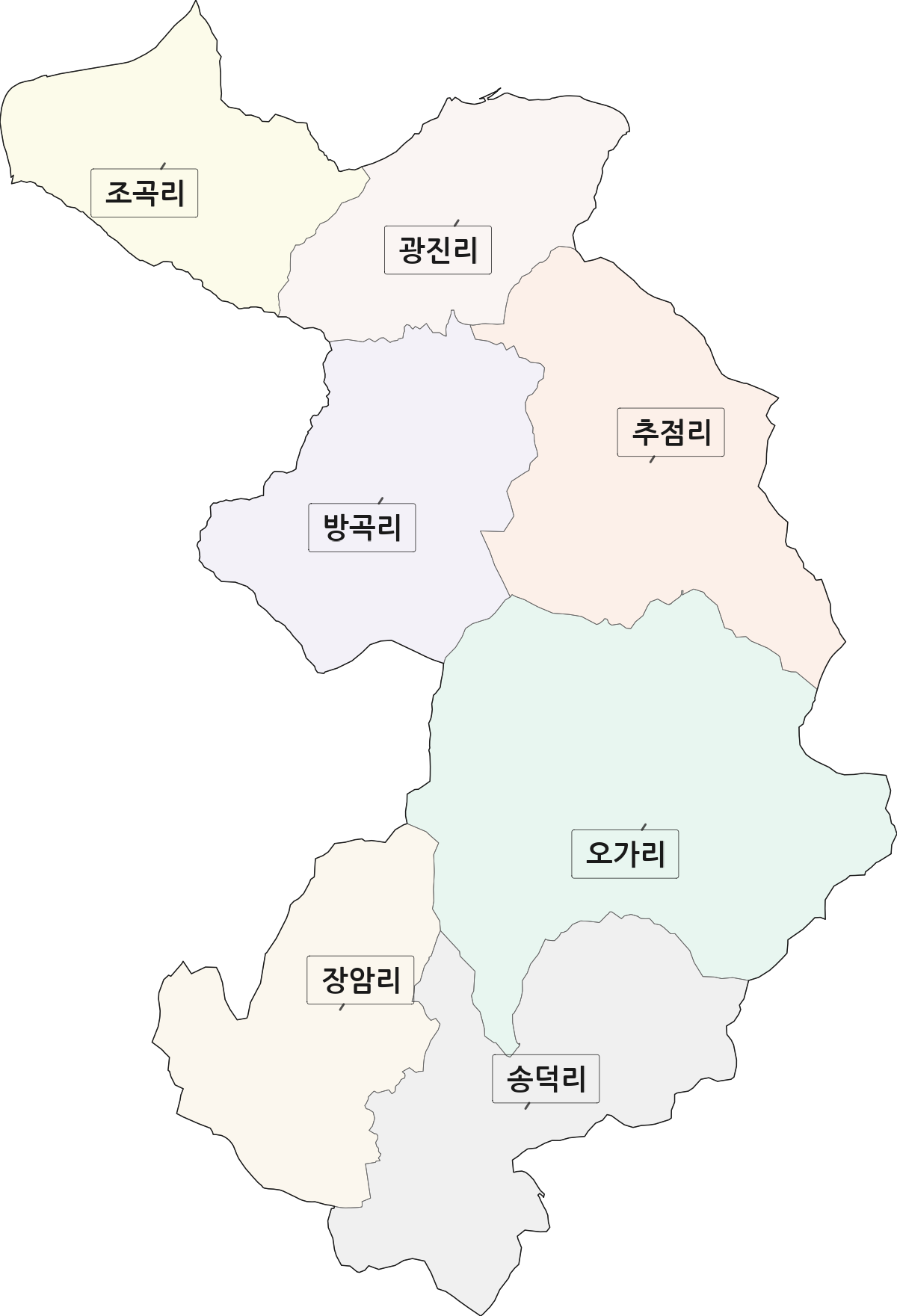 충청북도 괴산군 장연면 법정동 리 구분 행정구역 경계 지도