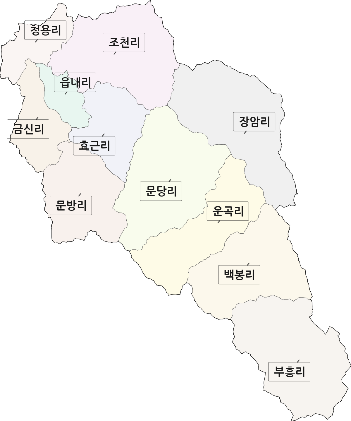 충청북도 괴산군 청안면 법정동 리 구분 행정구역 경계 지도