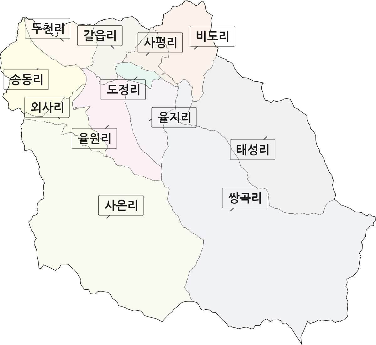 충청북도 괴산군 칠성면 법정동 리 구분 행정구역 경계 지도