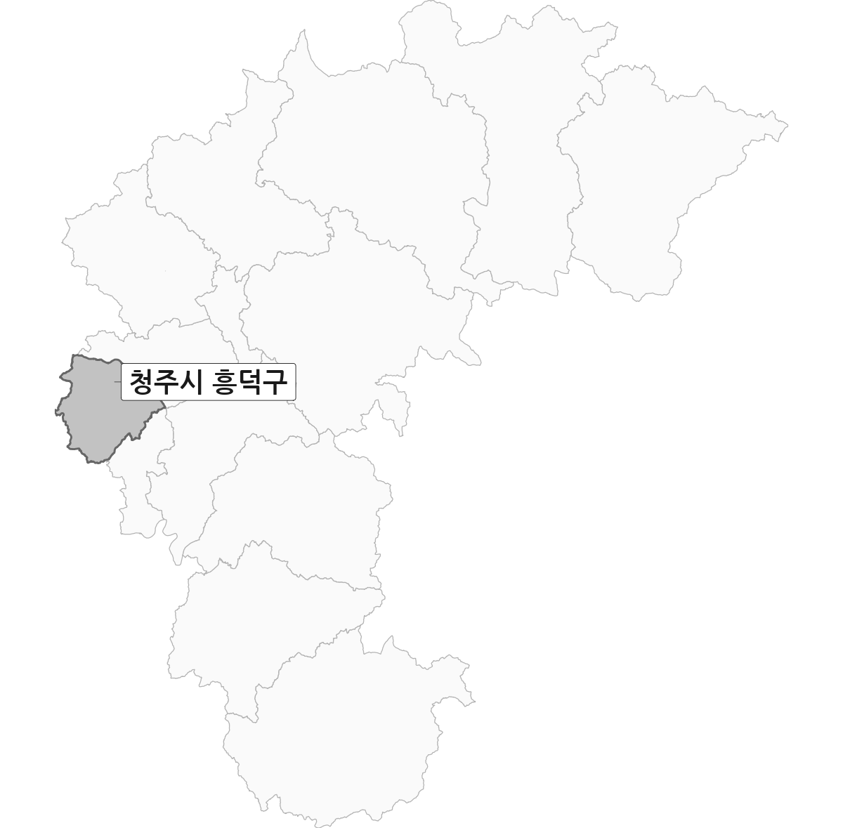 충청북도 범위 내 청주시 흥덕구 행정구역 경계 지도