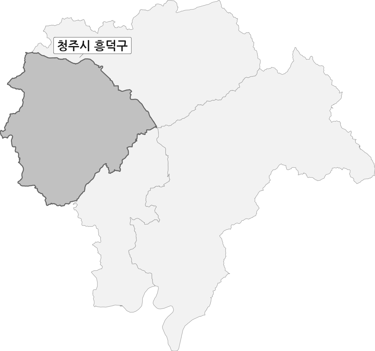 충청북도 청주시 범위 내 흥덕구 행정구역 경계 지도