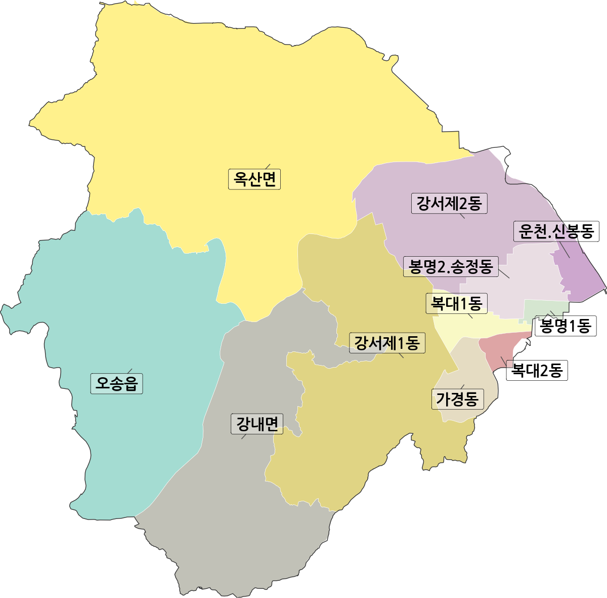 충청북도 청주시 흥덕구 행정동 행정구역 경계 지도
