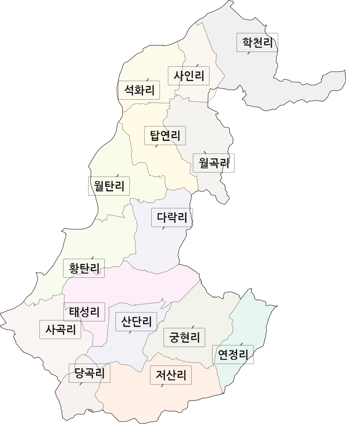 충청북도 청주시 흥덕구 강내면 법정동 리 구분 행정구역 경계 지도