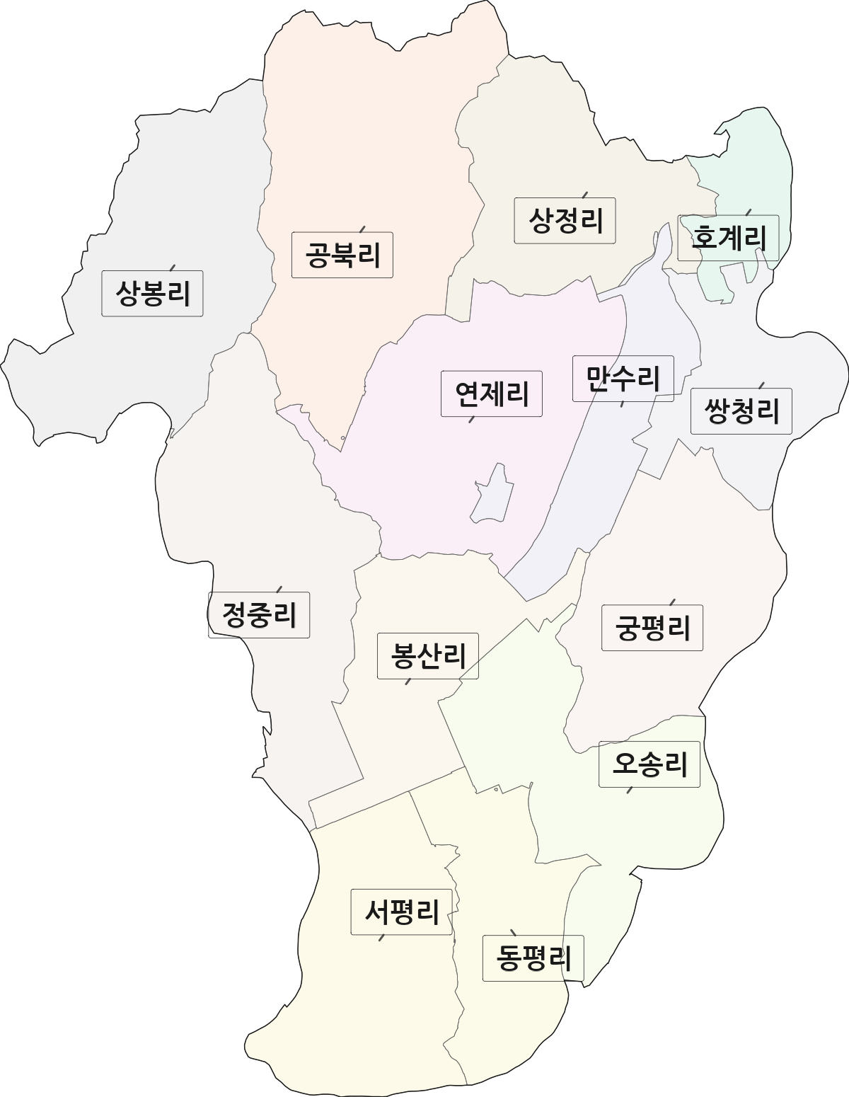 충청북도 청주시 흥덕구 오송읍 법정동 리 구분 행정구역 경계 지도