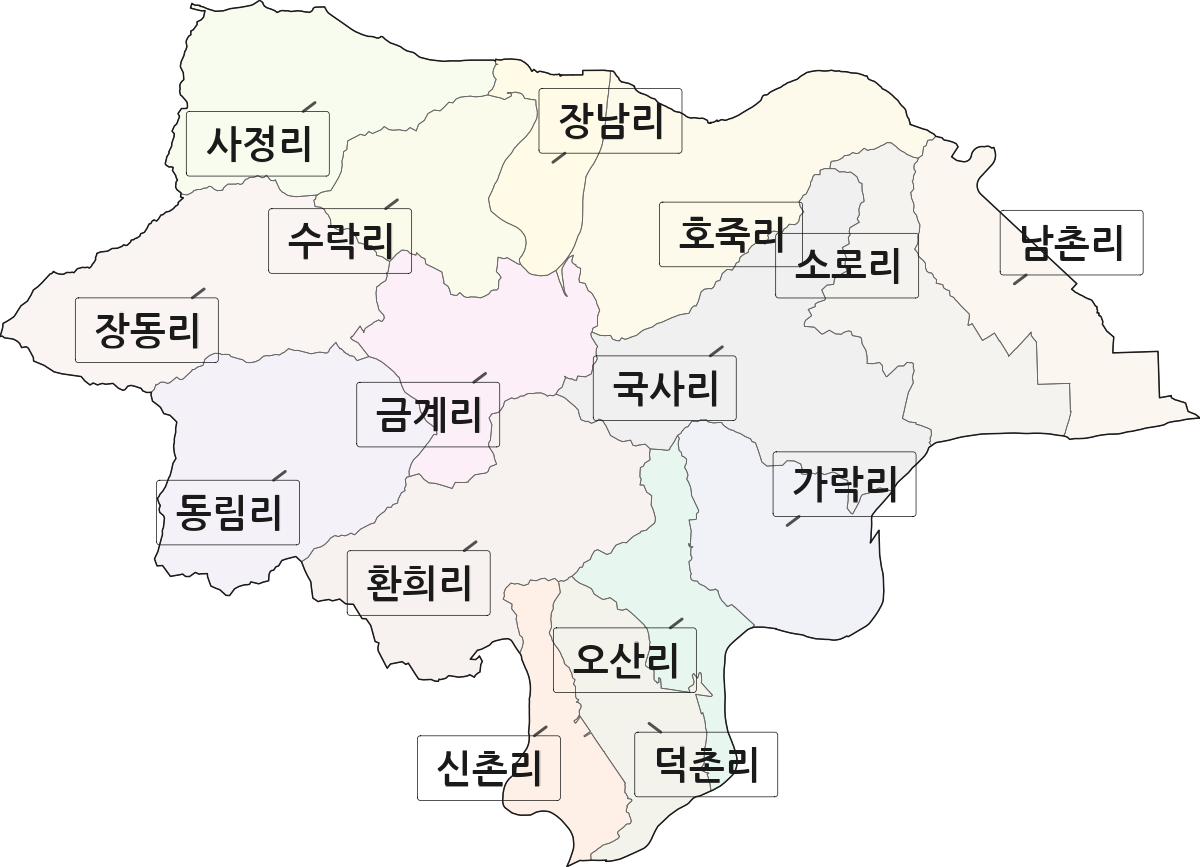 충청북도 청주시 흥덕구 옥산면 법정동 리 구분 행정구역 경계 지도
