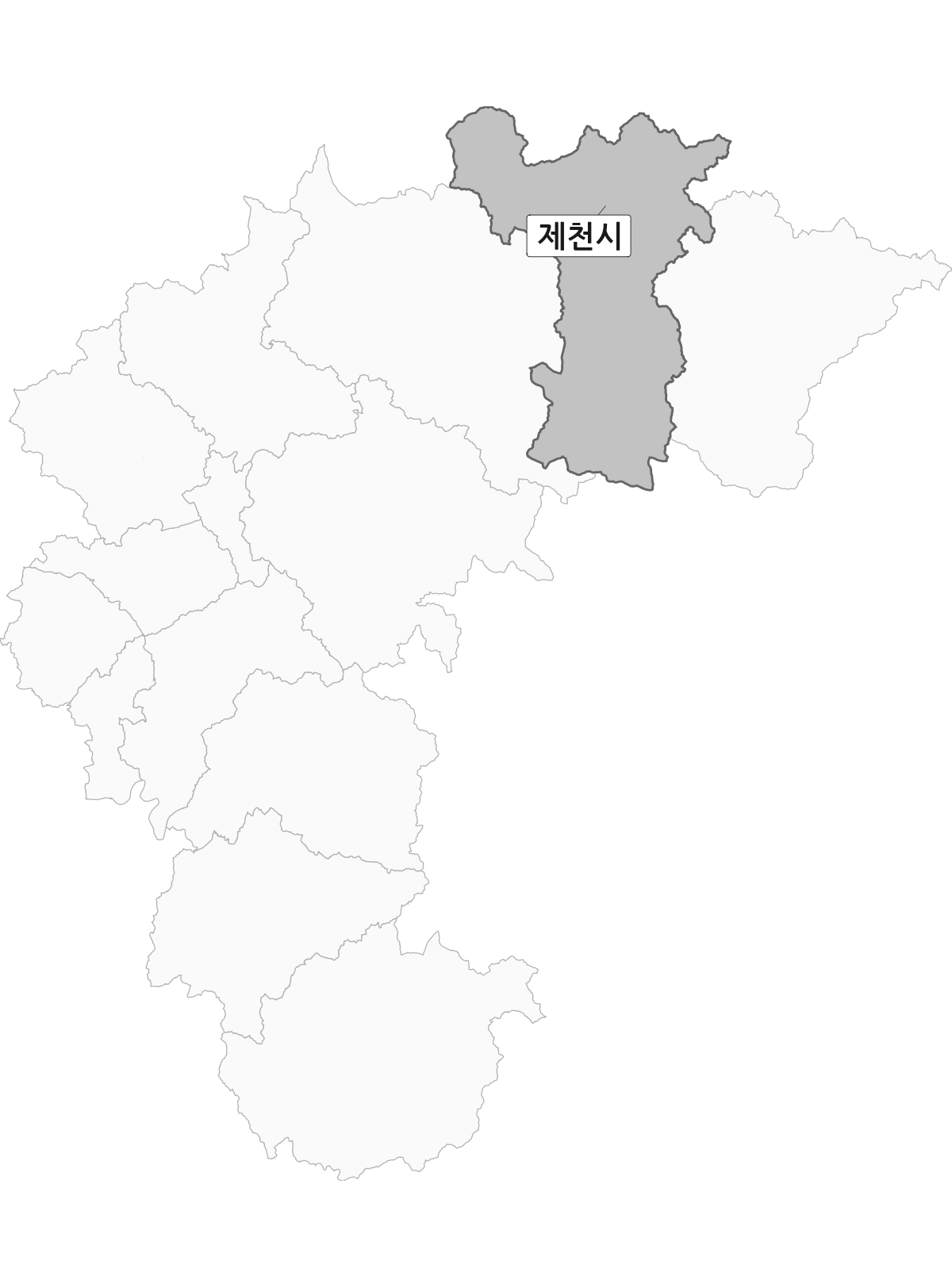 충청북도 범위 내 제천시 행정구역 경계 지도