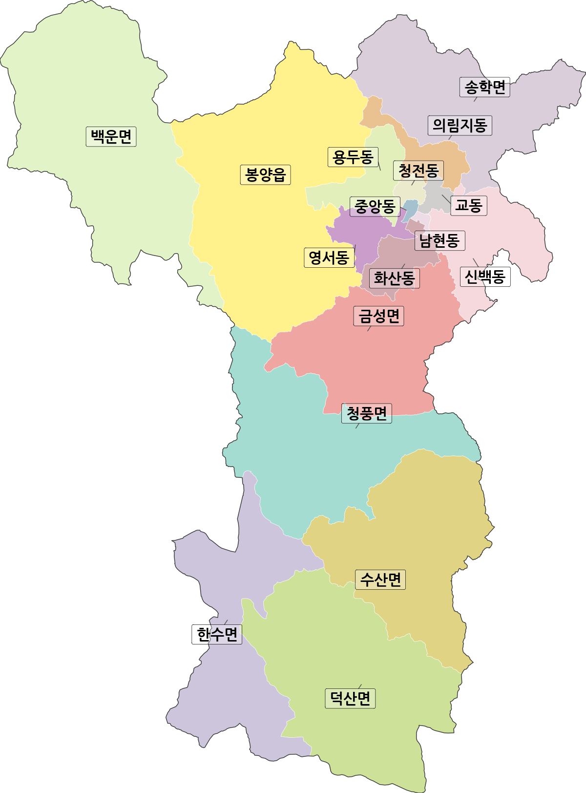 충청북도 제천시 행정동 행정구역 경계 지도