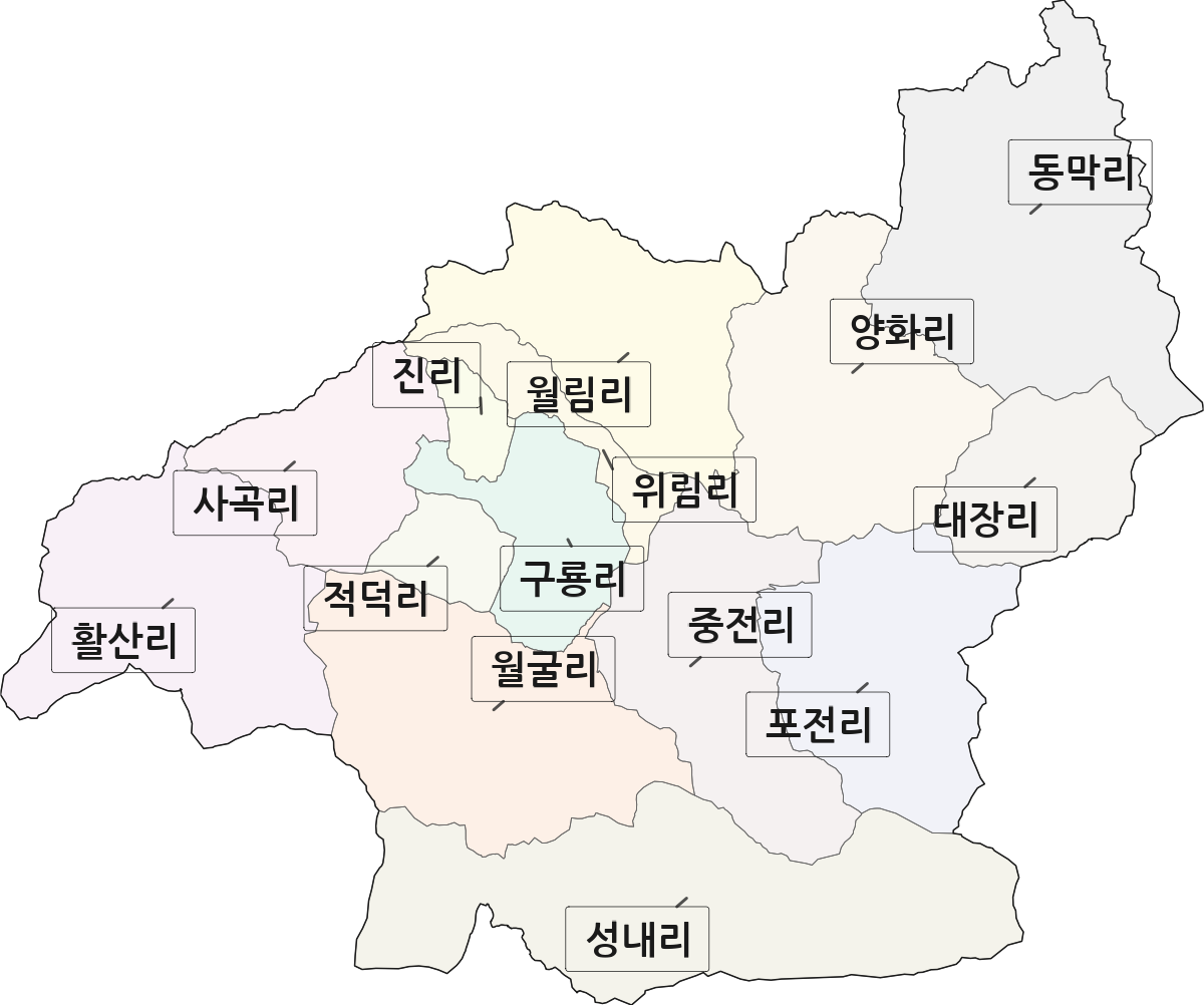충청북도 제천시 금성면 법정동 리 구분 행정구역 경계 지도