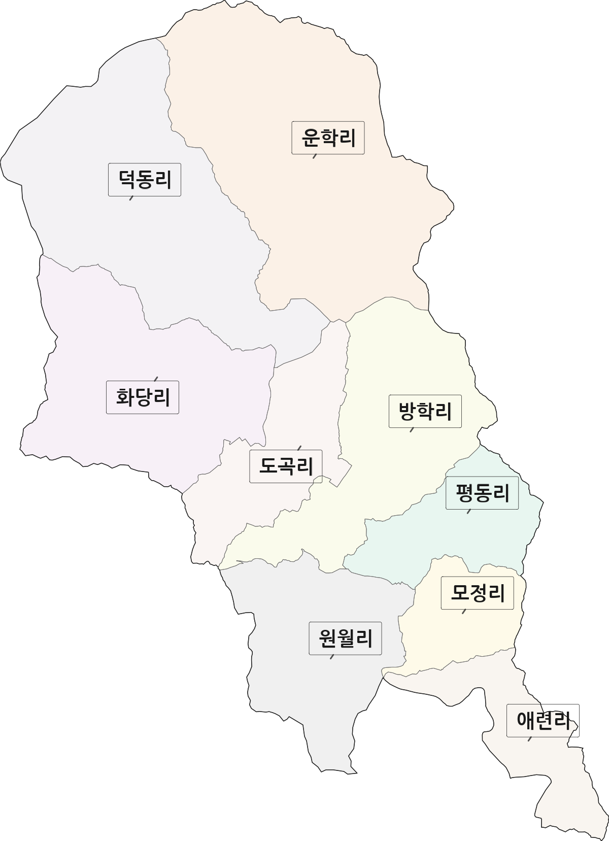 충청북도 제천시 백운면 법정동 리 구분 행정구역 경계 지도