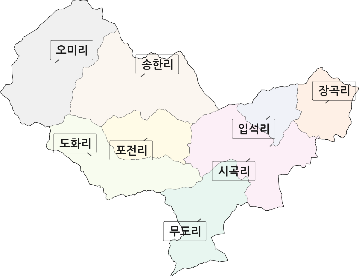 충청북도 제천시 송학면 법정동 리 구분 행정구역 경계 지도