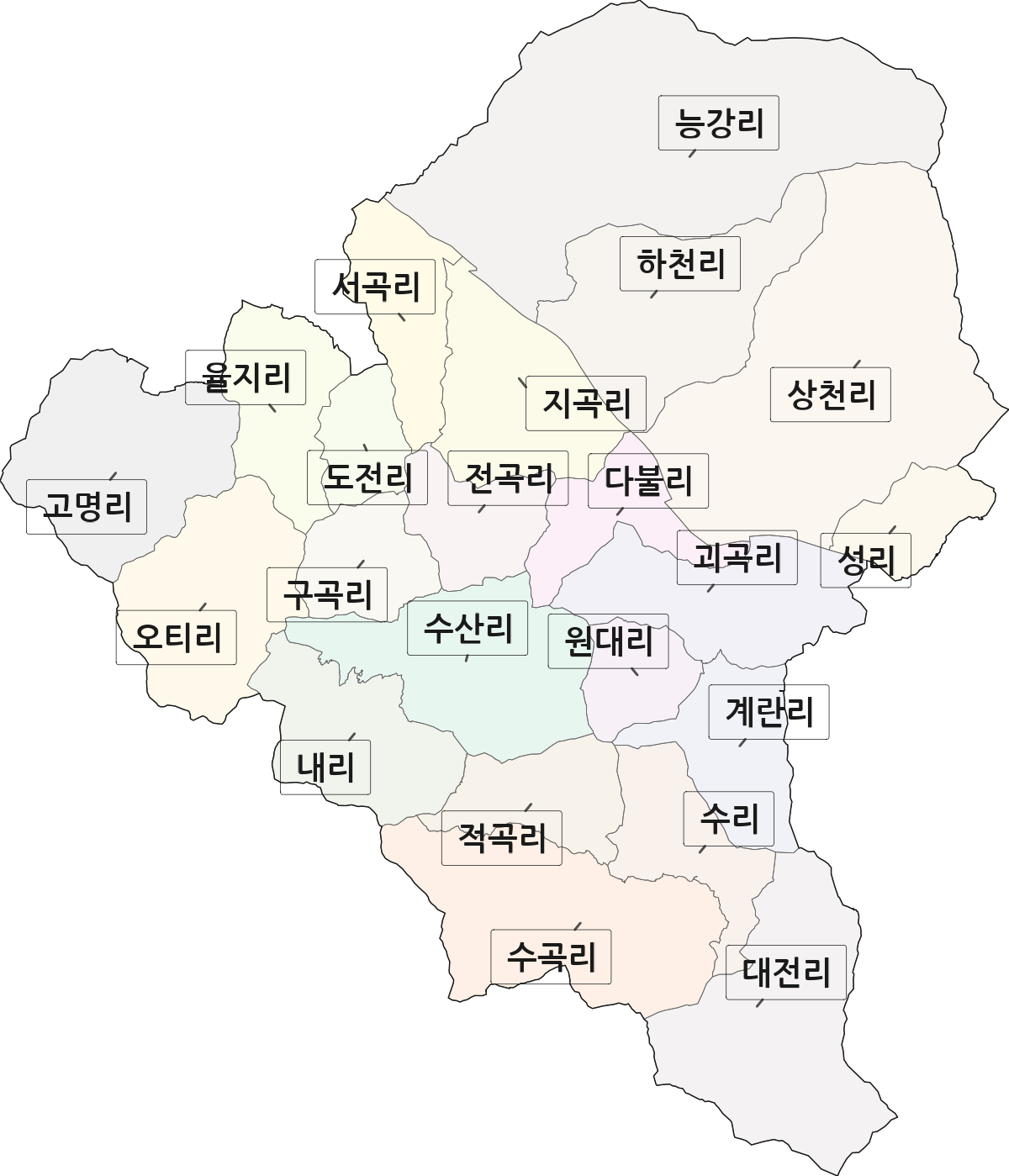 충청북도 제천시 수산면 법정동 리 구분 행정구역 경계 지도
