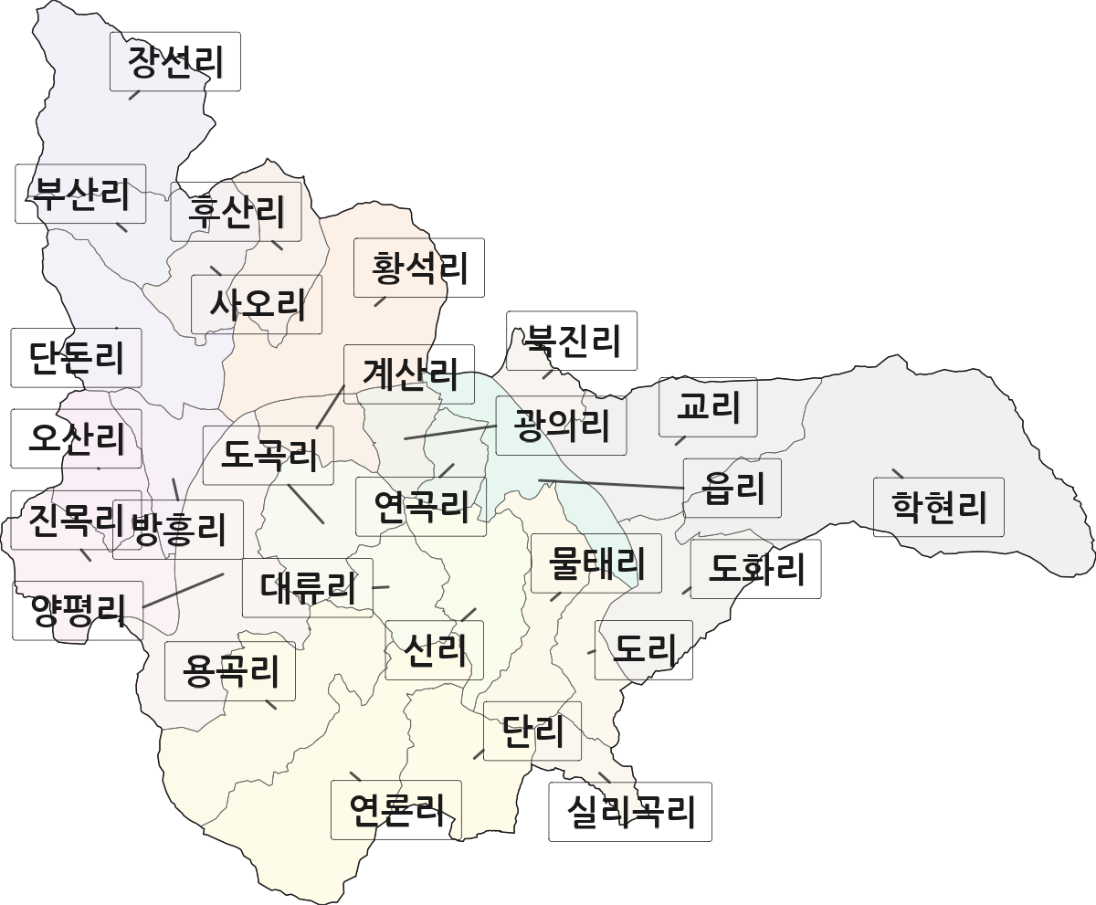 충청북도 제천시 청풍면 법정동 리 구분 행정구역 경계 지도