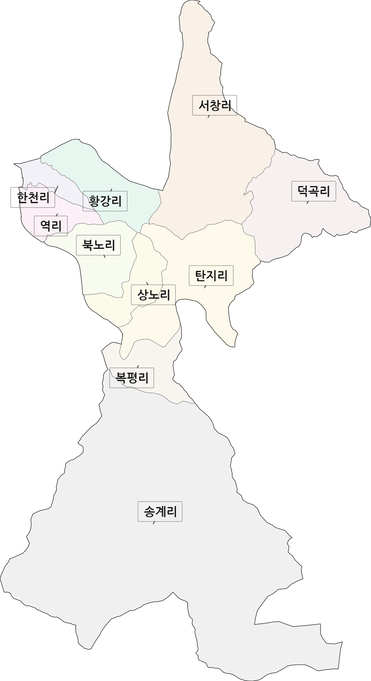 충청북도 제천시 한수면 법정동 리 구분 행정구역 경계 지도