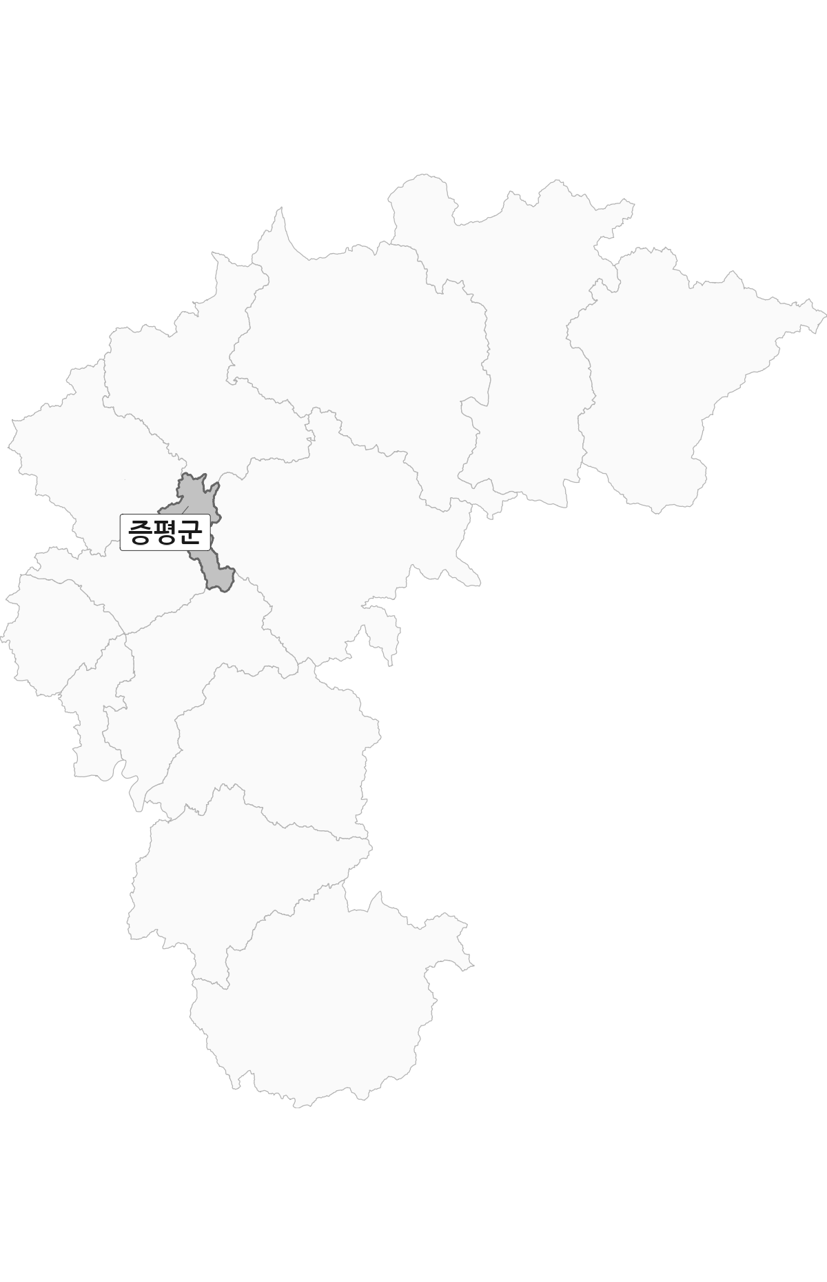 충청북도 범위 내 증평군 행정구역 경계 지도