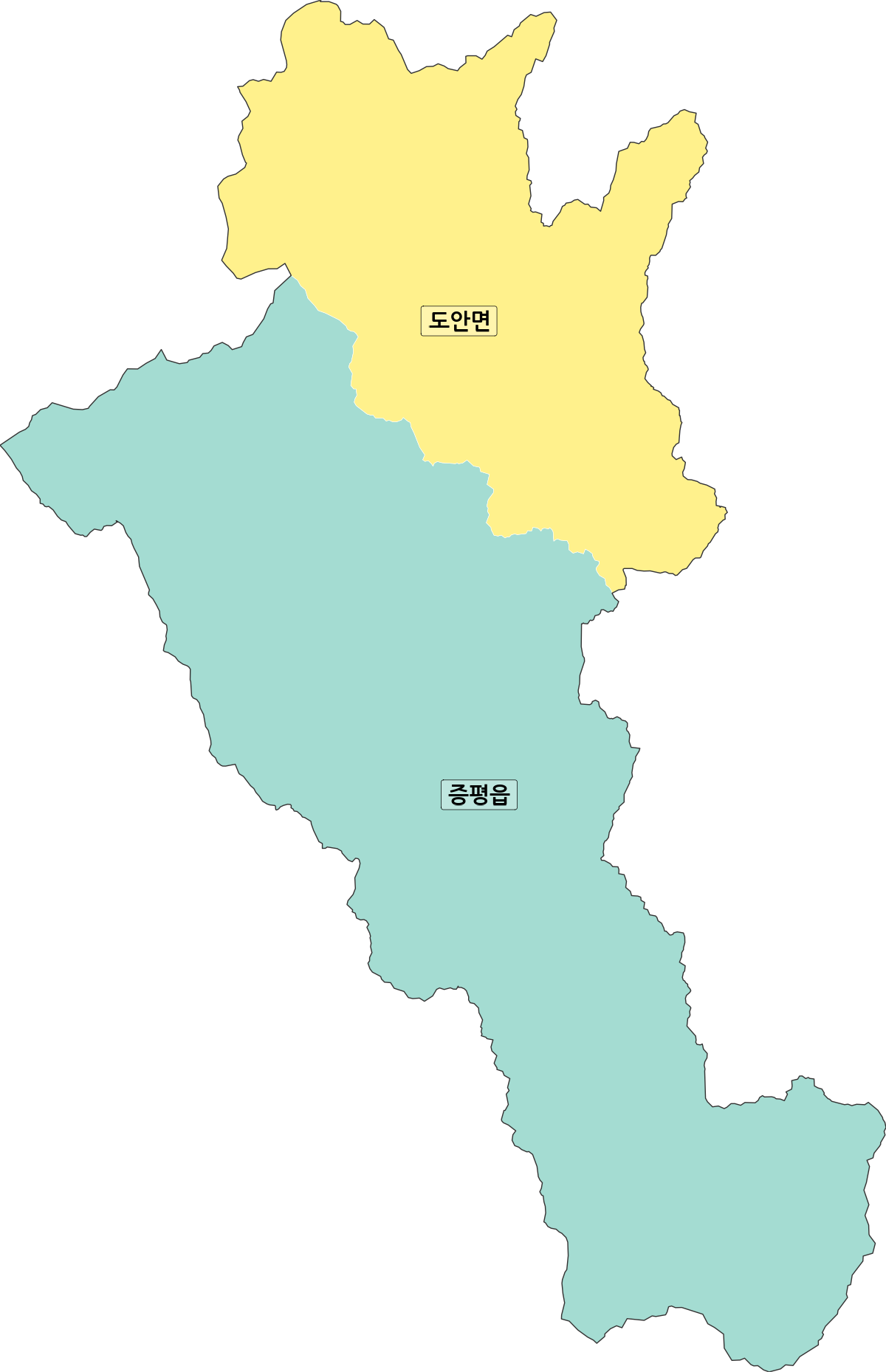 충청북도 증평군 행정동 행정구역 경계 지도