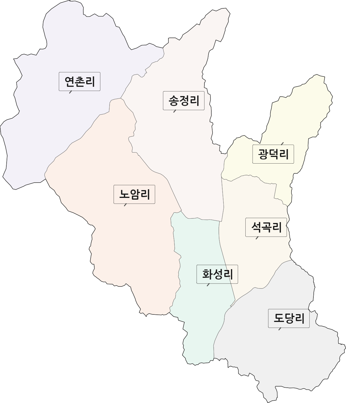 충청북도 증평군 도안면 법정동 리 구분 행정구역 경계 지도