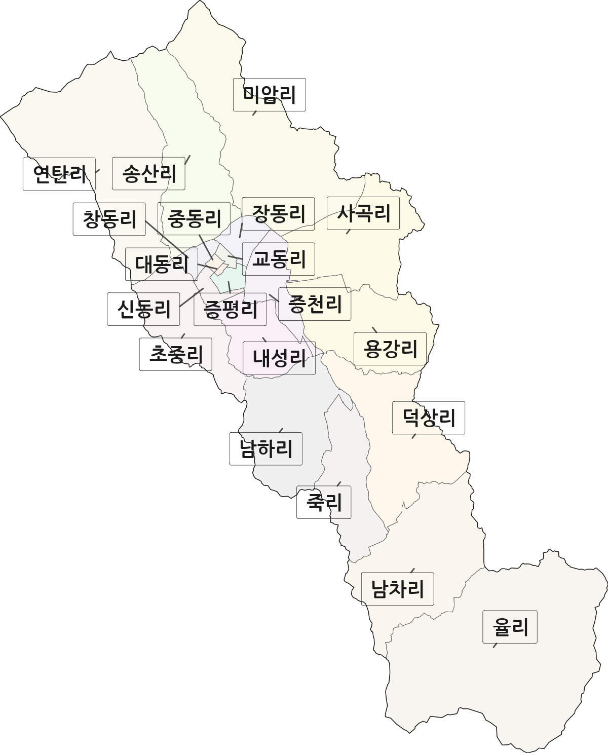 충청북도 증평군 증평읍 법정동 리 구분 행정구역 경계 지도