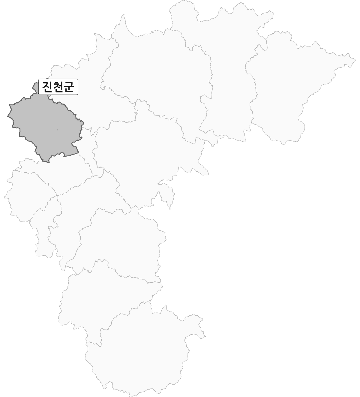 충청북도 범위 내 진천군 행정구역 경계 지도