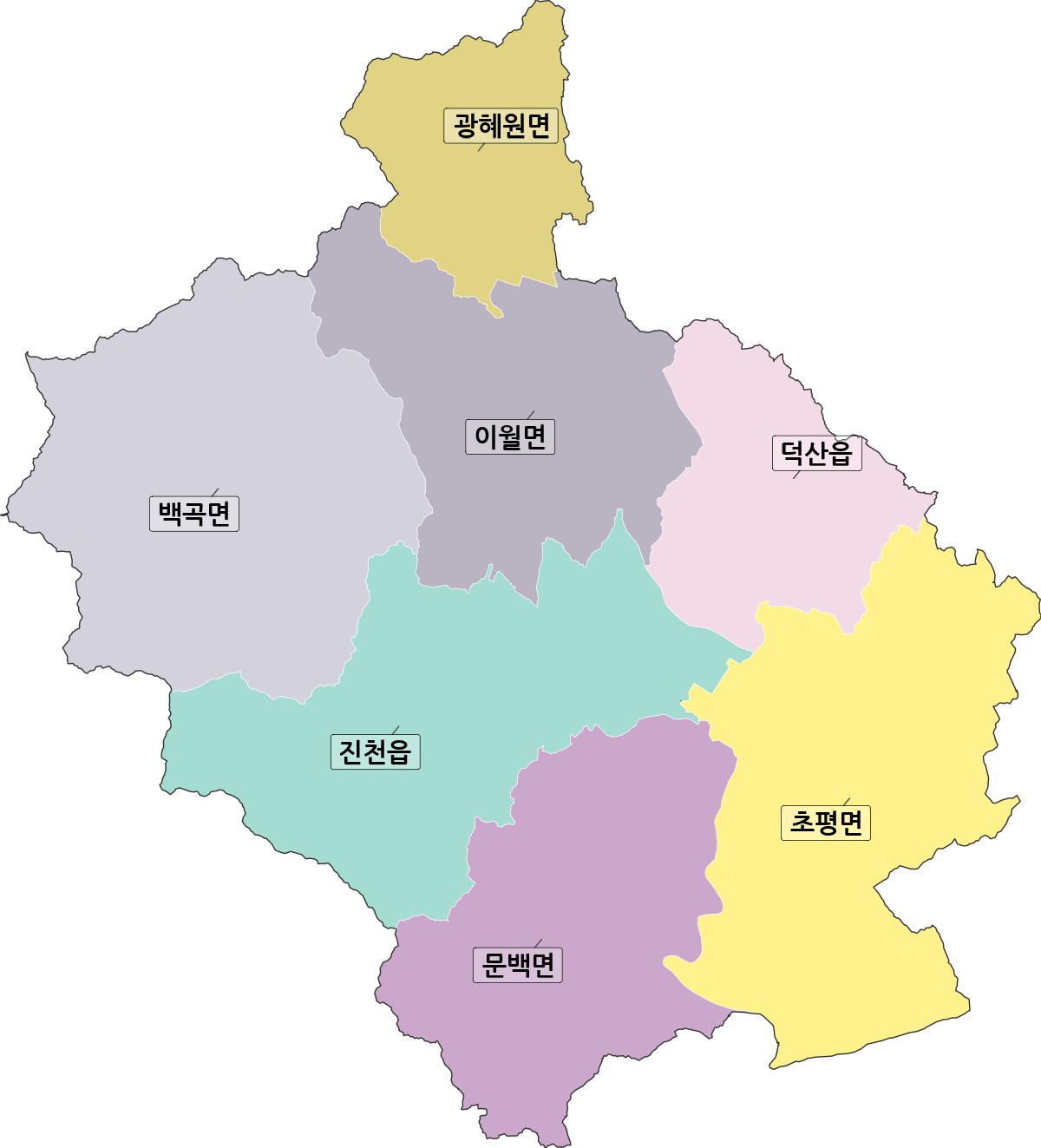 충청북도 진천군 행정동 행정구역 경계 지도