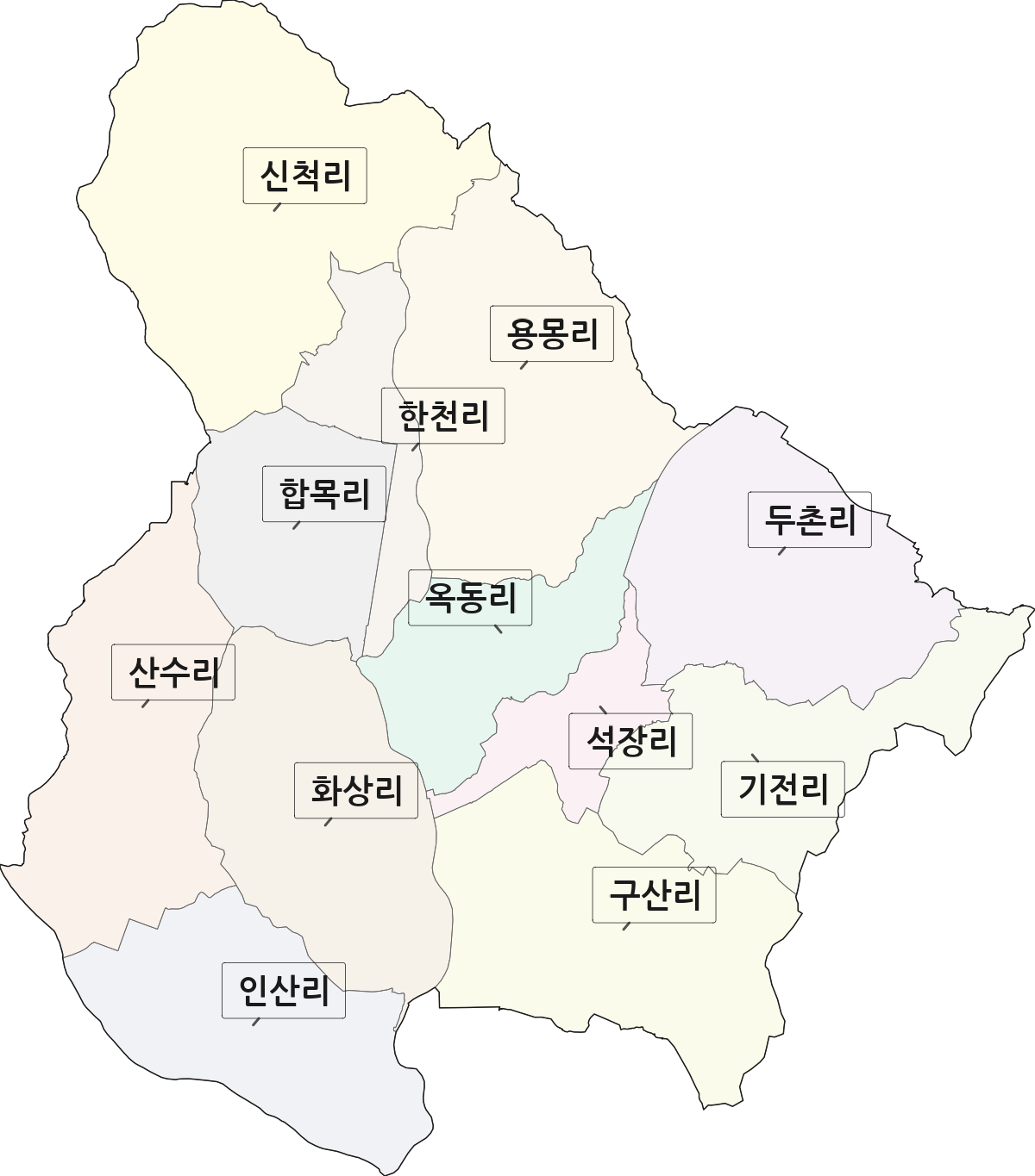 충청북도 진천군 덕산읍 법정동 리 구분 행정구역 경계 지도